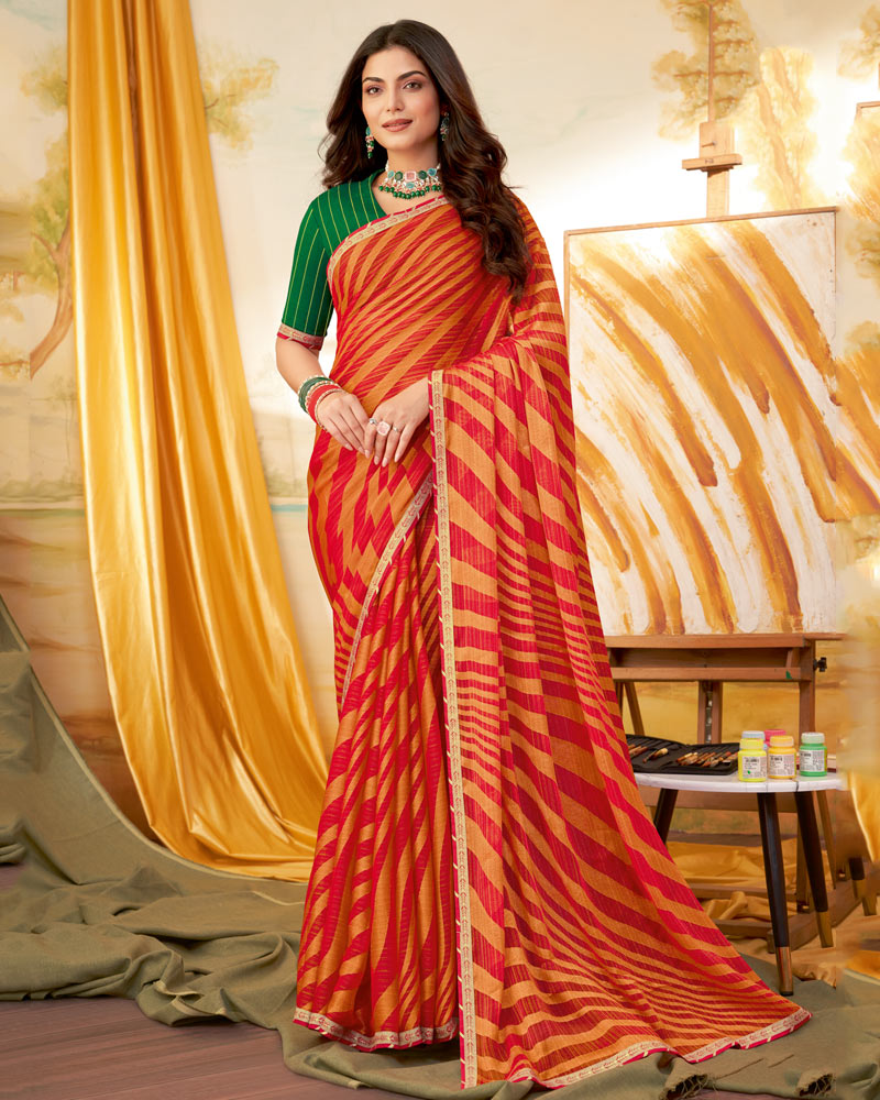 Vishal Prints Cherry Red Designer Fancy Zari Brasso Saree With Border