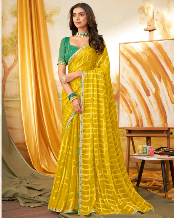 Vishal Prints Yellow Designer Fancy Zari Brasso Saree With Border