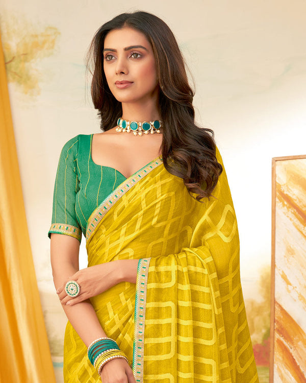 Vishal Prints Yellow Designer Fancy Zari Brasso Saree With Border