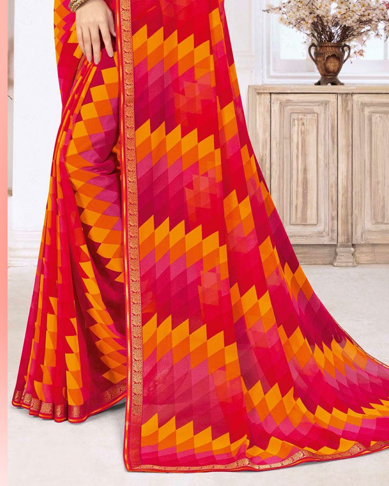 Vishal Prints Shiraz Red Printed Georgette Saree With Zari Border