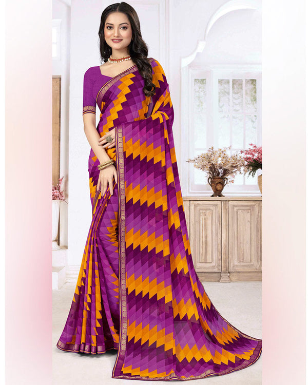 Vishal Prints Deep Magenta Printed Georgette Saree With Zari Border