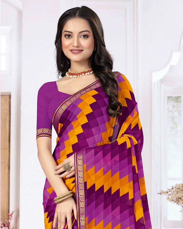 Vishal Prints Deep Magenta Printed Georgette Saree With Zari Border