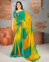 Vishal Prints Aqua Green Printed Fancy Chiffon Saree With Border