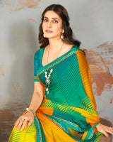 Vishal Prints Aqua Green Printed Fancy Chiffon Saree With Border