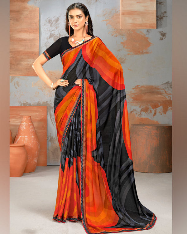 Vishal Prints Black Printed Fancy Chiffon Saree With Border