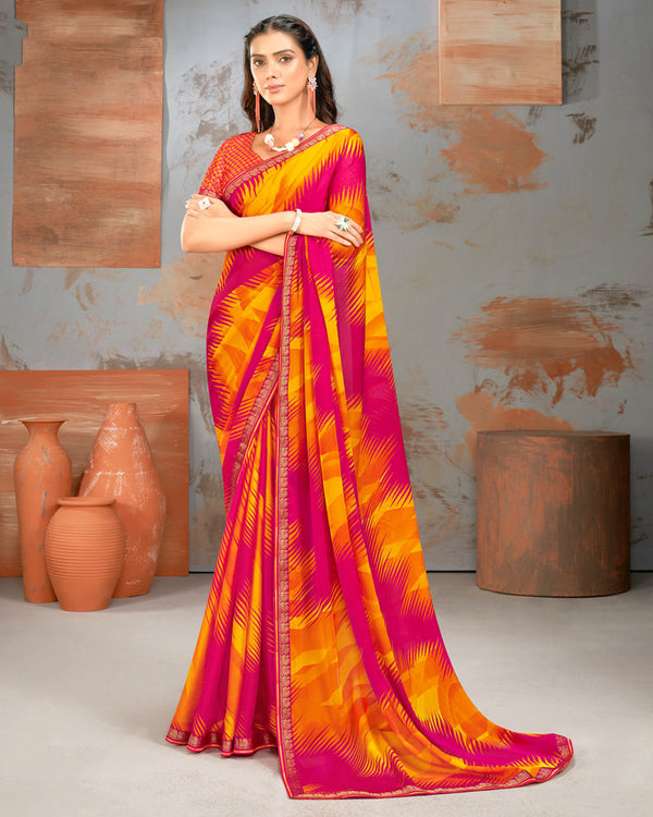 Vishal Prints Razzmatazz Pink Printed Fancy Chiffon Saree With Border