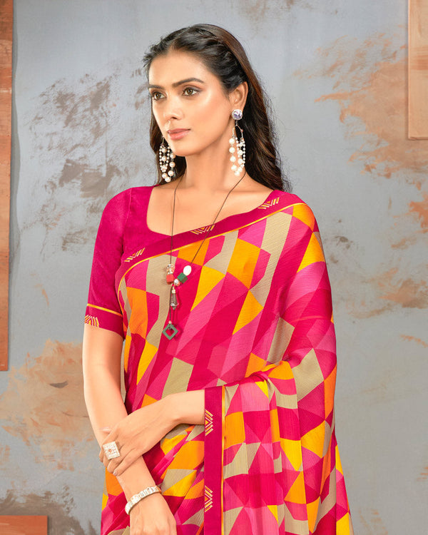 Vishal Prints Multi Pink Printed Fancy Chiffon Saree With Border