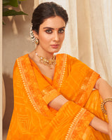 Vishal Prints Saffron Color Printed Chiffon Saree With Fancy Border