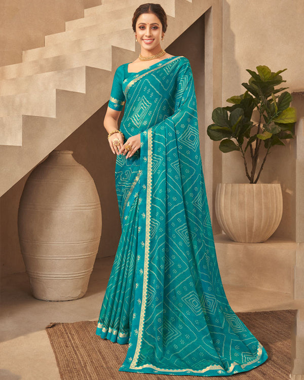 Vishal Prints Surfie Green Printed Chiffon Saree With Fancy Border