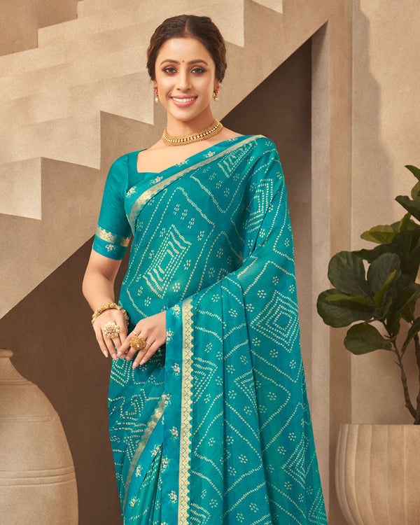 Vishal Prints Surfie Green Printed Chiffon Saree With Fancy Border