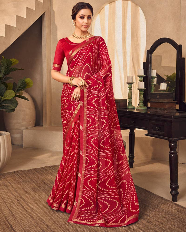 Vishal Prints Maroon Printed Chiffon Saree With Fancy Border