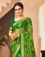 Vishal Prints Dark Green Printed Chiffon Saree With Fancy Border