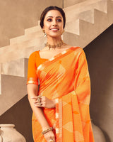 Vishal Prints Orange Printed Chiffon Saree With Fancy Border