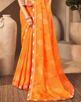 Vishal Prints Orange Printed Chiffon Saree With Fancy Border