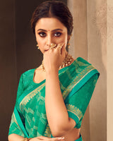 Vishal Prints Dark Mint Green Printed Chiffon Saree With Fancy Border