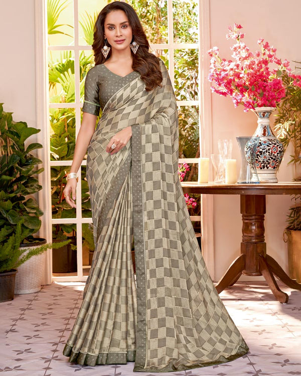 Vishal Prints Sand Dune Brown Designer Patterned Chiffon Saree With Fancy Border