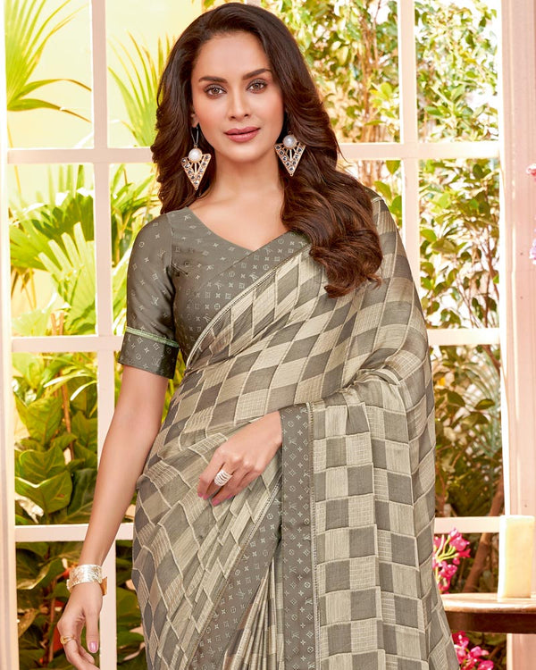 Vishal Prints Sand Dune Brown Designer Patterned Chiffon Saree With Fancy Border