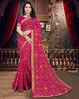 Vishal Prints Lipstick Pink Bandhani Print Chiffon Saree With Zari Border