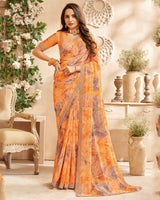 Vishal Prints Saffron Color Printed Patterned Georgette Saree With Fancy Border