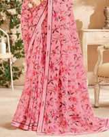 Vishal Prints Pastel Pink Printed Patterned Georgette Saree With Fancy Border