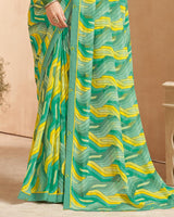 Vishal Prints Aqua Green Printed Patterned Georgette Saree With Fancy Border