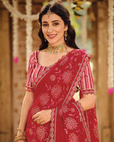 Vishal Prints Maroon Dyed Designer Chiffon Saree With Embroidery-Diamond Work And Cut Work Embroidery Border