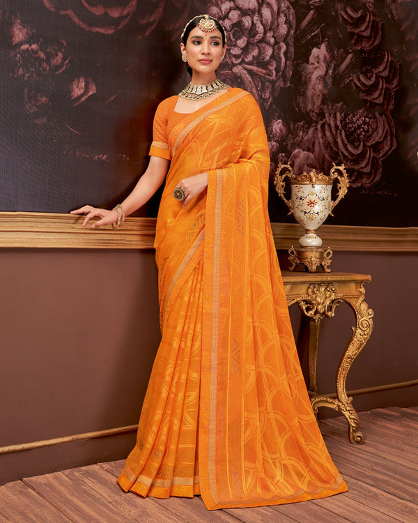 Vishal Prints Saffron Color Fancy Brasso Saree With Diamond Work And Border