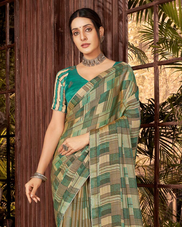 Vishal Prints Fawn Fancy Chiffon Digital Print Saree With Core Piping