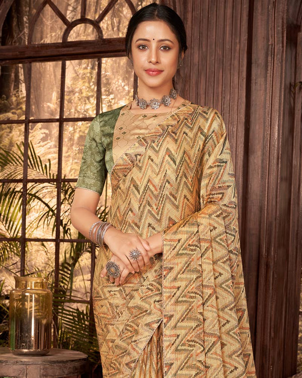 Vishal Prints Sand Brown Fancy Chiffon Digital Print Saree With Core Piping