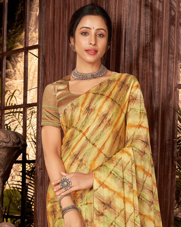 Vishal Prints Pastel Yellow Fancy Chiffon Digital Print Saree With Core Piping