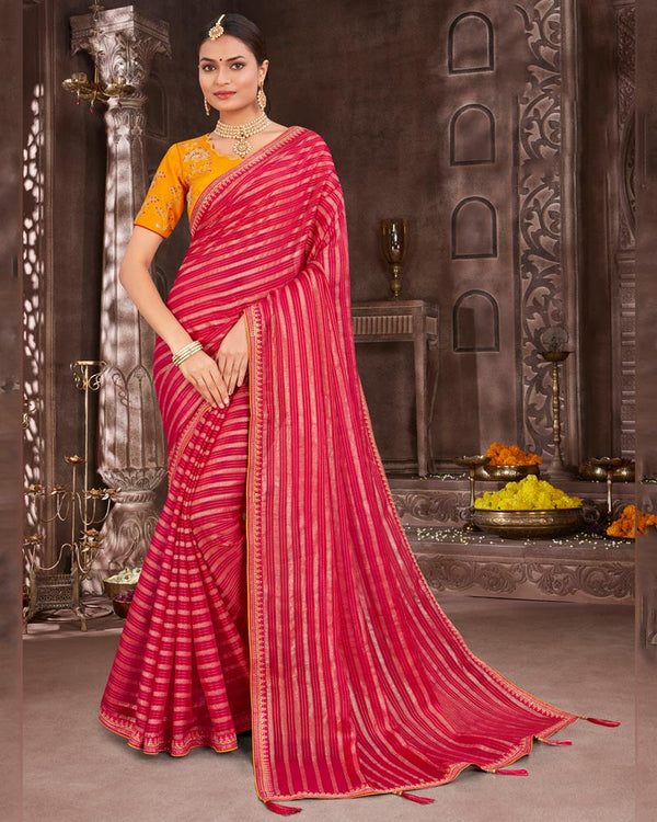 Vishal Prints Cherry Red Designer Fancy Chiffon Saree With Fancy Embroidery Border