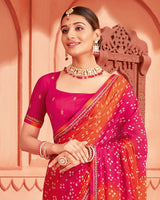 Vishal Prints Amaranth Pink Printed Chiffon Bandhani Print Saree With Fancy Border