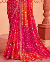 Vishal Prints Amaranth Pink Printed Chiffon Bandhani Print Saree With Fancy Border