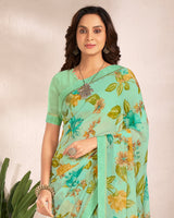 Vishal Prints Sea Green Printed Georgette Saree With Satin Border