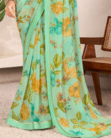 Vishal Prints Sea Green Printed Georgette Saree With Satin Border