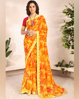 Vishal Prints Light Yellow Printed Georgette Saree With Satin Border