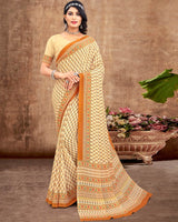 Vishal Prints Pastel Yellow Digital Print Crepe Saree