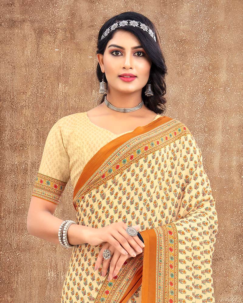 Vishal Prints Pastel Yellow Digital Print Crepe Saree