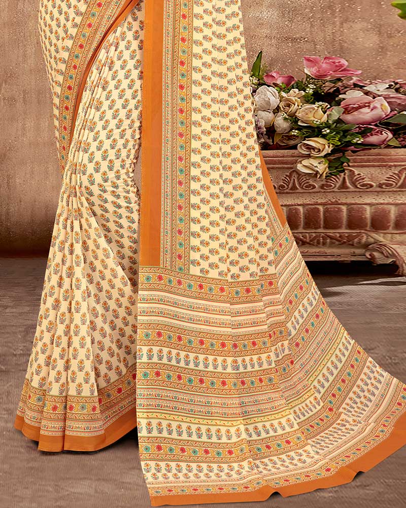 Vishal Prints Pastel Yellow Digital Print Crepe Saree