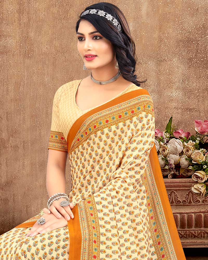 Vishal Prints Pastel Yellow Digital Print Crepe Saree