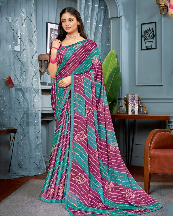 Vishal Prints Teal Green Printed Brasso Saree With Fancy Border