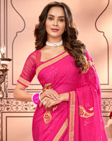 Vishal Prints Hot Pink Designer Chiffon Saree With Embroidery Diamond Work And Fancy Border