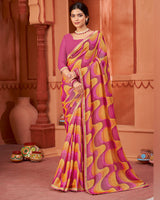 Vishal Prints Blush Pink Printed Brasso Saree With Fancy Border