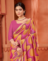 Vishal Prints Blush Pink Printed Brasso Saree With Fancy Border