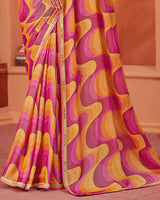 Vishal Prints Blush Pink Printed Brasso Saree With Fancy Border