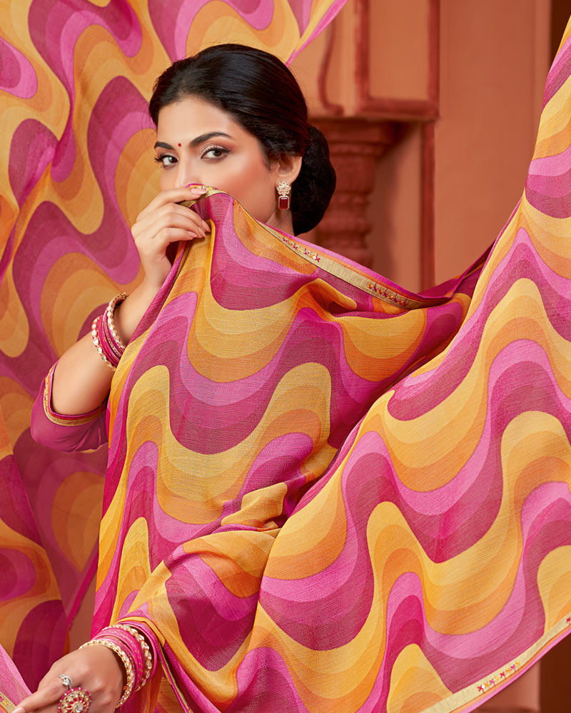 Vishal Prints Blush Pink Printed Brasso Saree With Fancy Border