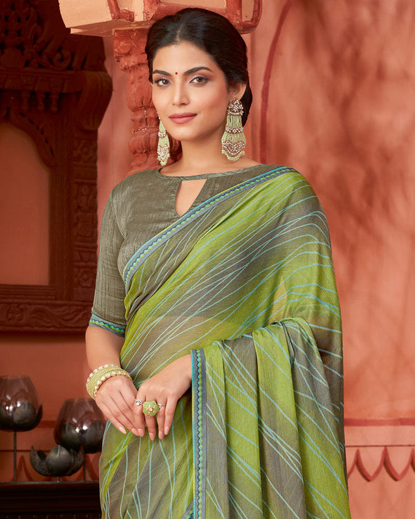 Vishal Prints Sandal Green Printed Brasso Saree With Fancy Border