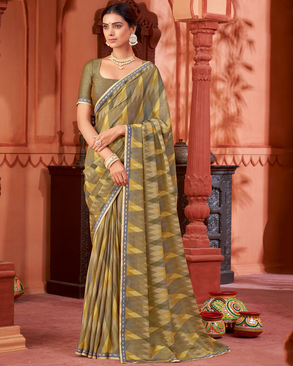 Vishal Prints Dark Sand Printed Brasso Saree With Fancy Border