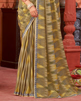 Vishal Prints Dark Sand Printed Brasso Saree With Fancy Border