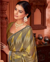 Vishal Prints Dark Sand Printed Brasso Saree With Fancy Border